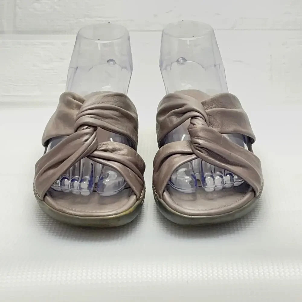 Geox Metallic Taupe Twist Strap Vamp Slide Sandals Size 37